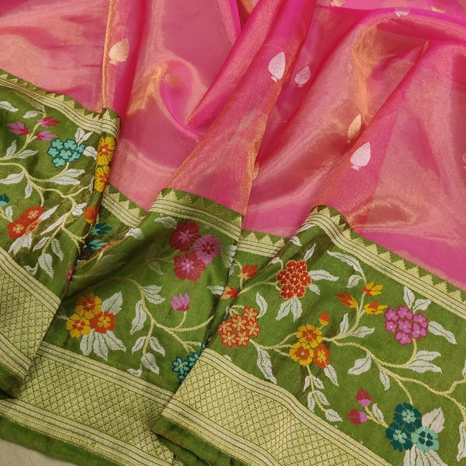 Pink tissue saree handwoven saree blouse SaffronFashion