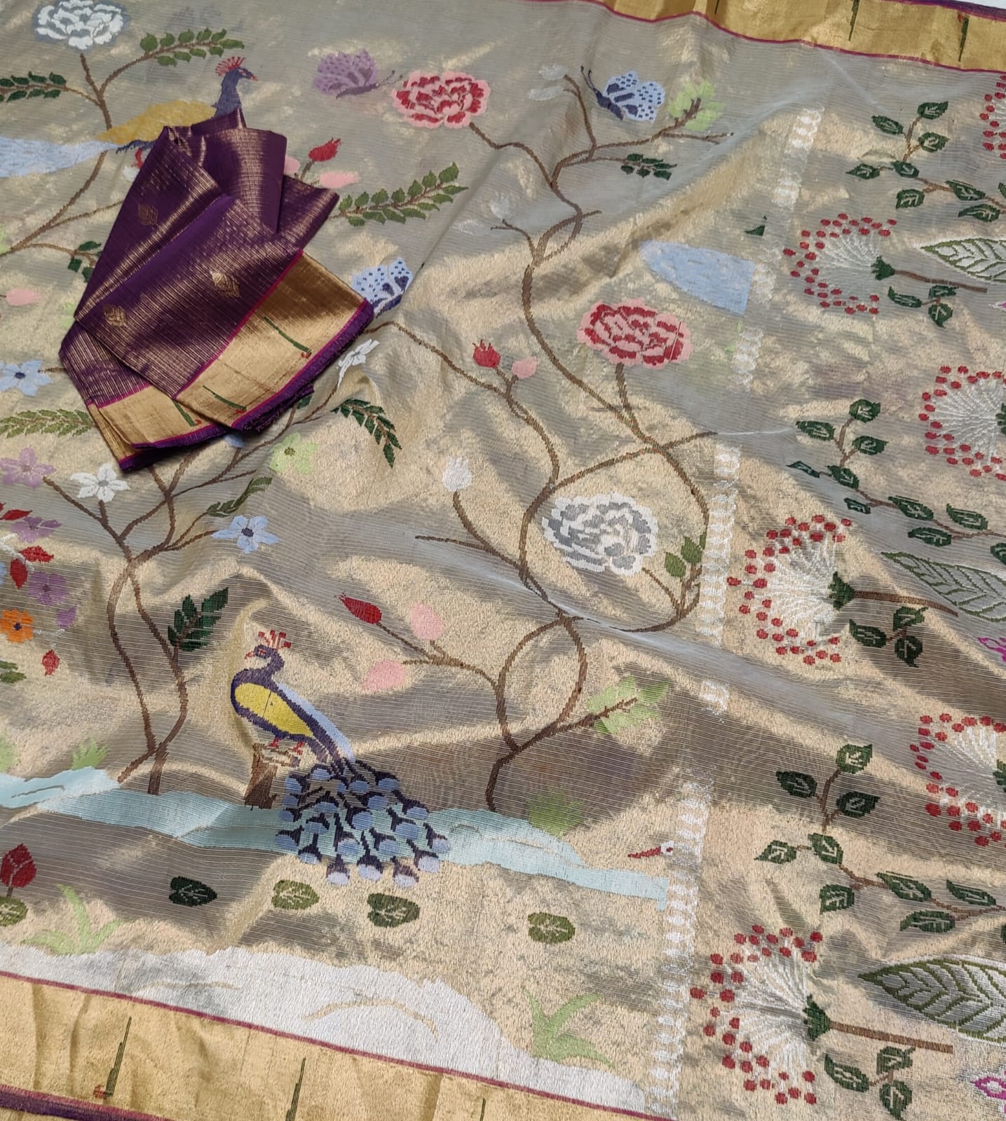 Indian Zari Kota Saree Double Tissue saree - Saffronfashionindia