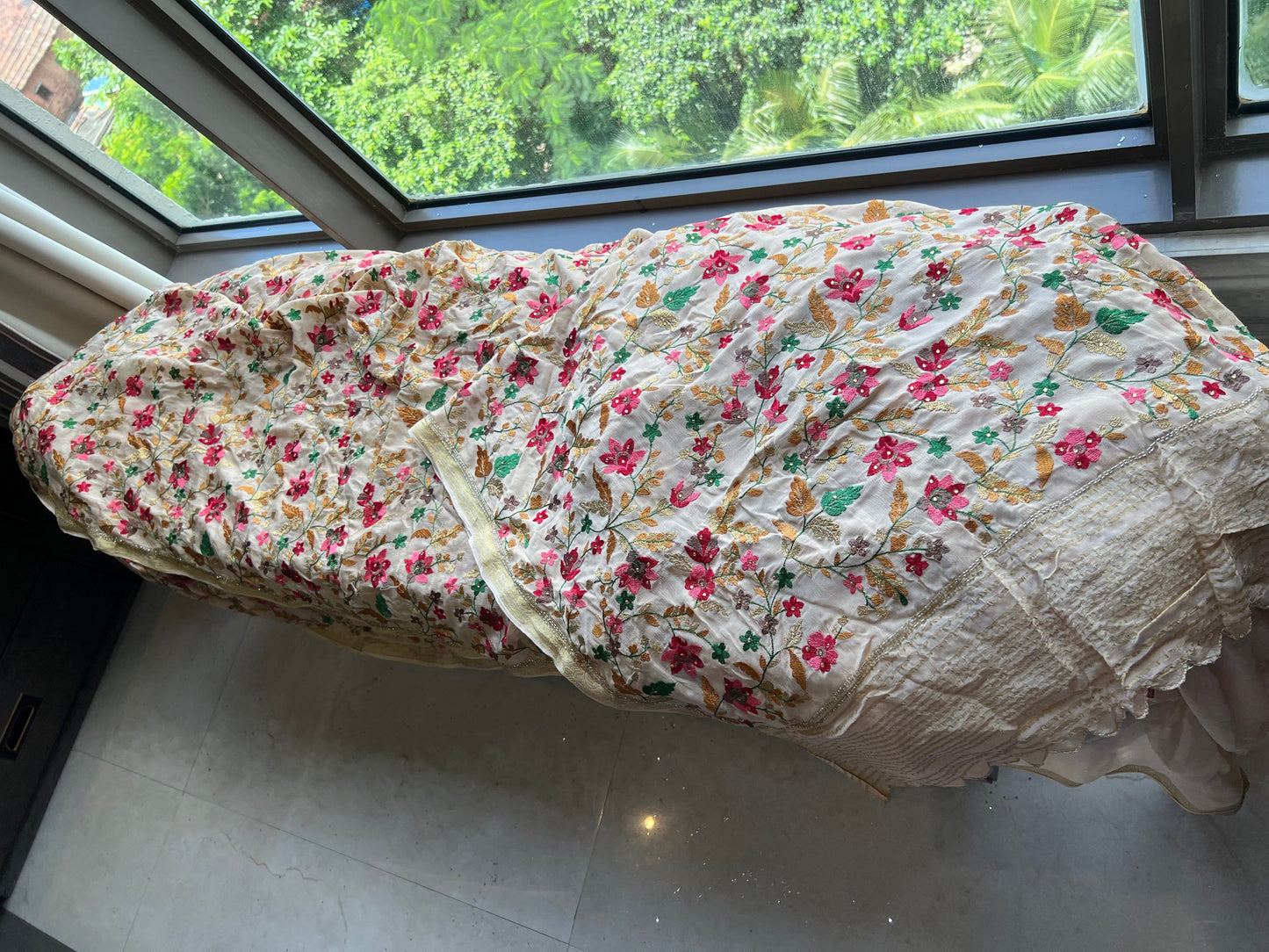 Handmade saree floral saree Chinon sari blouse SaffronFashion