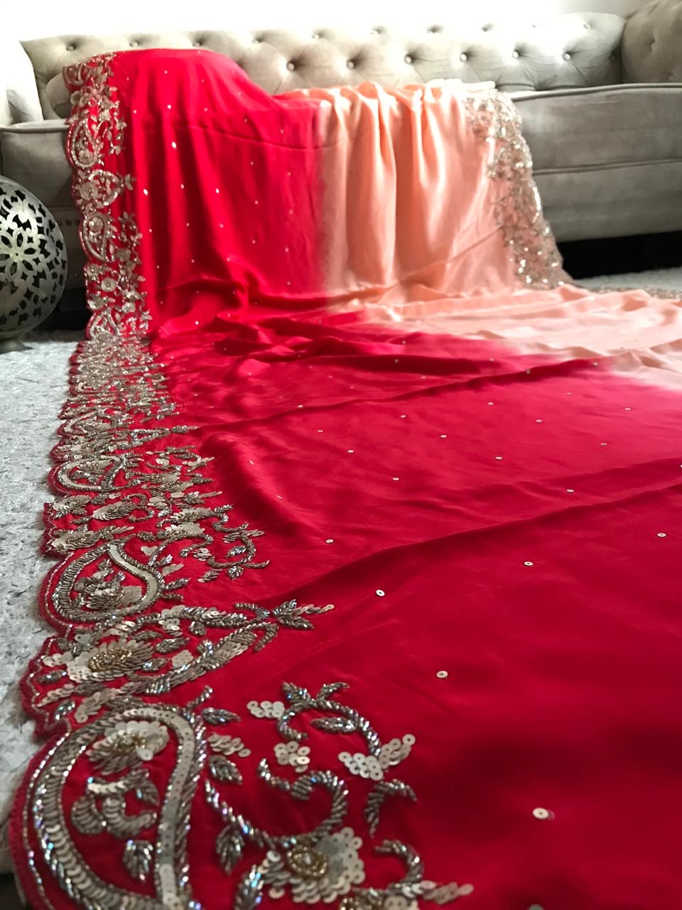 Ombre premium crepe silk saree luxury saree blouse SaffronFashion