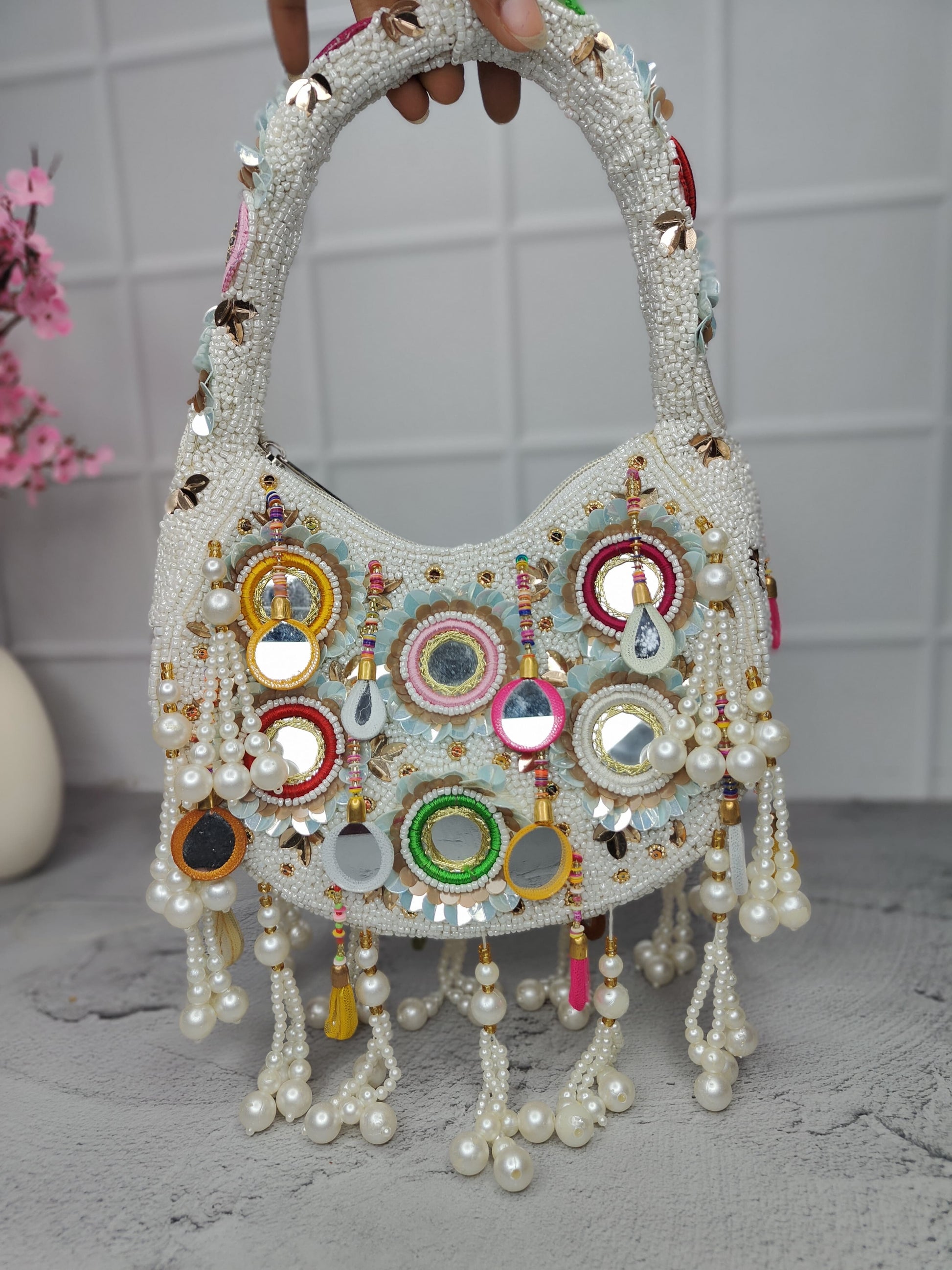 Elegant clutch pearl bag Partywear bag girls bag - Saffronfashionindia