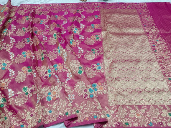 Tissue handwoven pink premium bridal saree