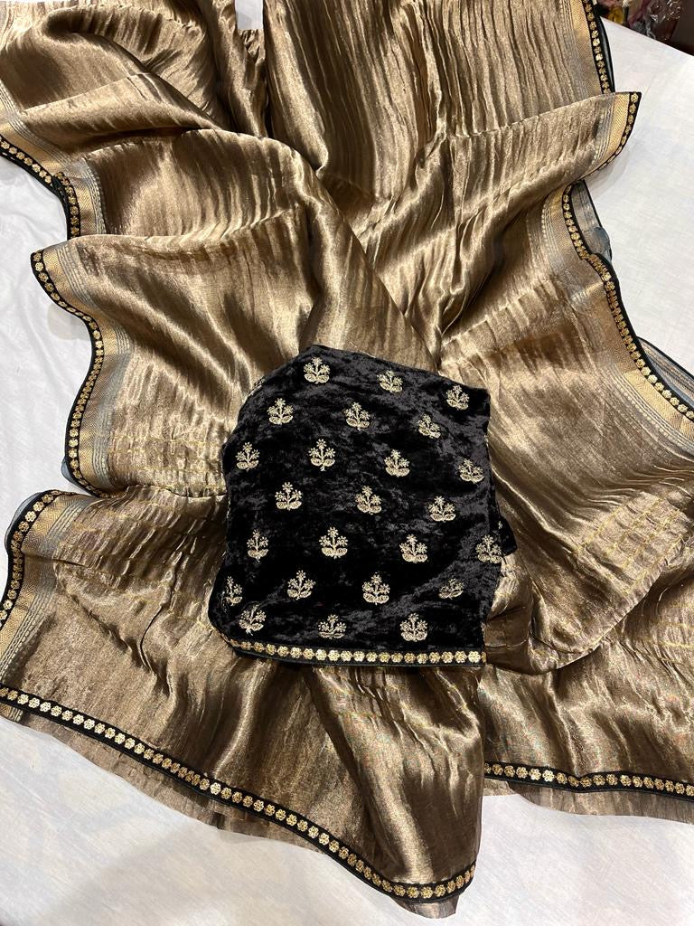 Kowni tissue saree,,,,crushed tissue saree - Saffronfashionindia