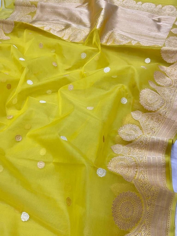 Yellow kora handloom banarsi saree