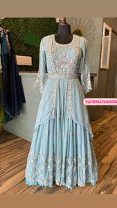 Blue sequence embroidered gown