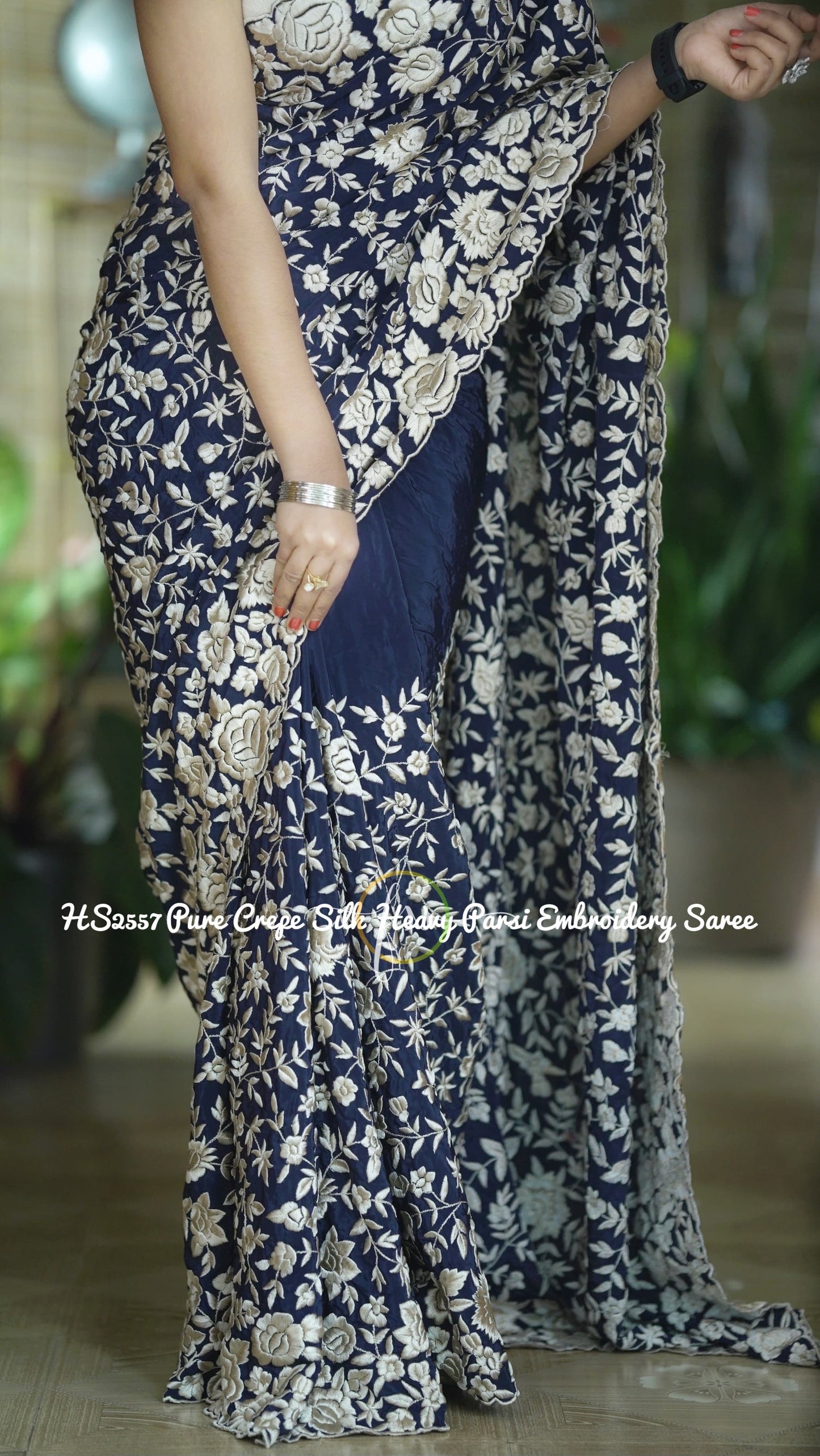 Floral Blue Saree Parsi inspired saree - Saffronfashionindia