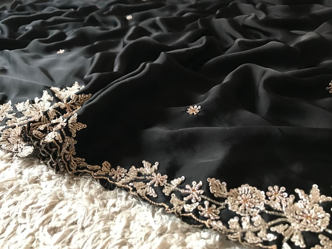 Black Stunning saree Indian organza silk sari - Saffronfashionindia