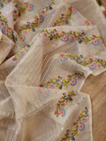 Embroidery striped organza silk saree