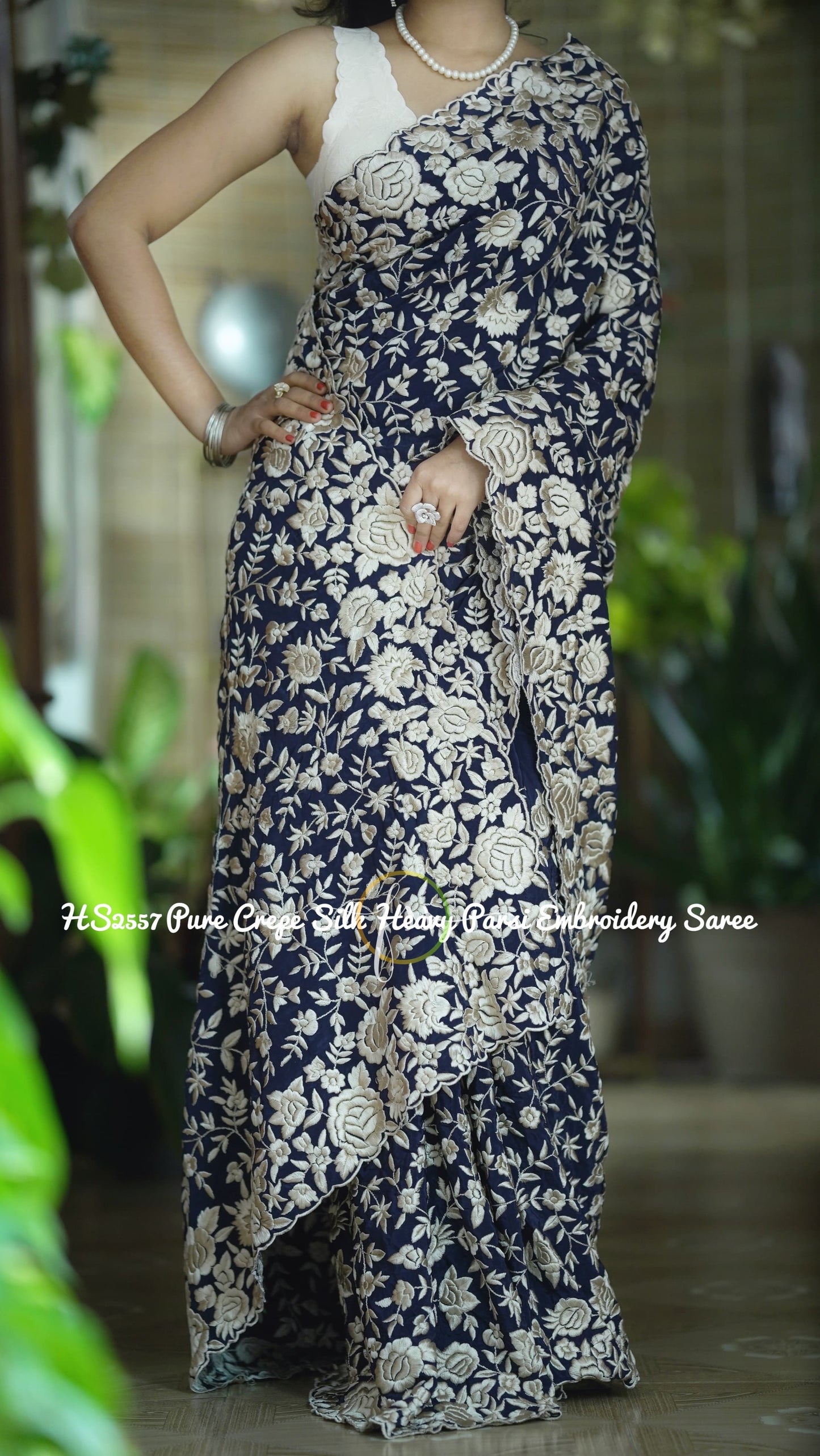 Floral Blue Saree Parsi inspired saree - Saffronfashionindia