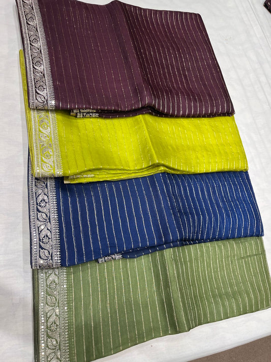 Striped Organza saree partywear sarees Indian sari - Saffronfashionindia