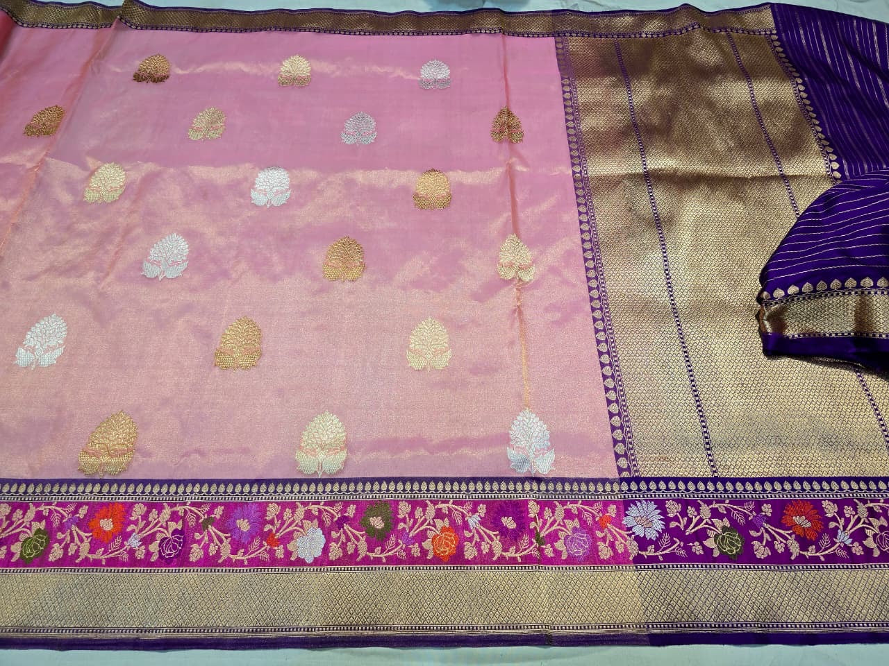 Pink kora saree tissue silk saree Indian sari blouse Saffronfashionindia