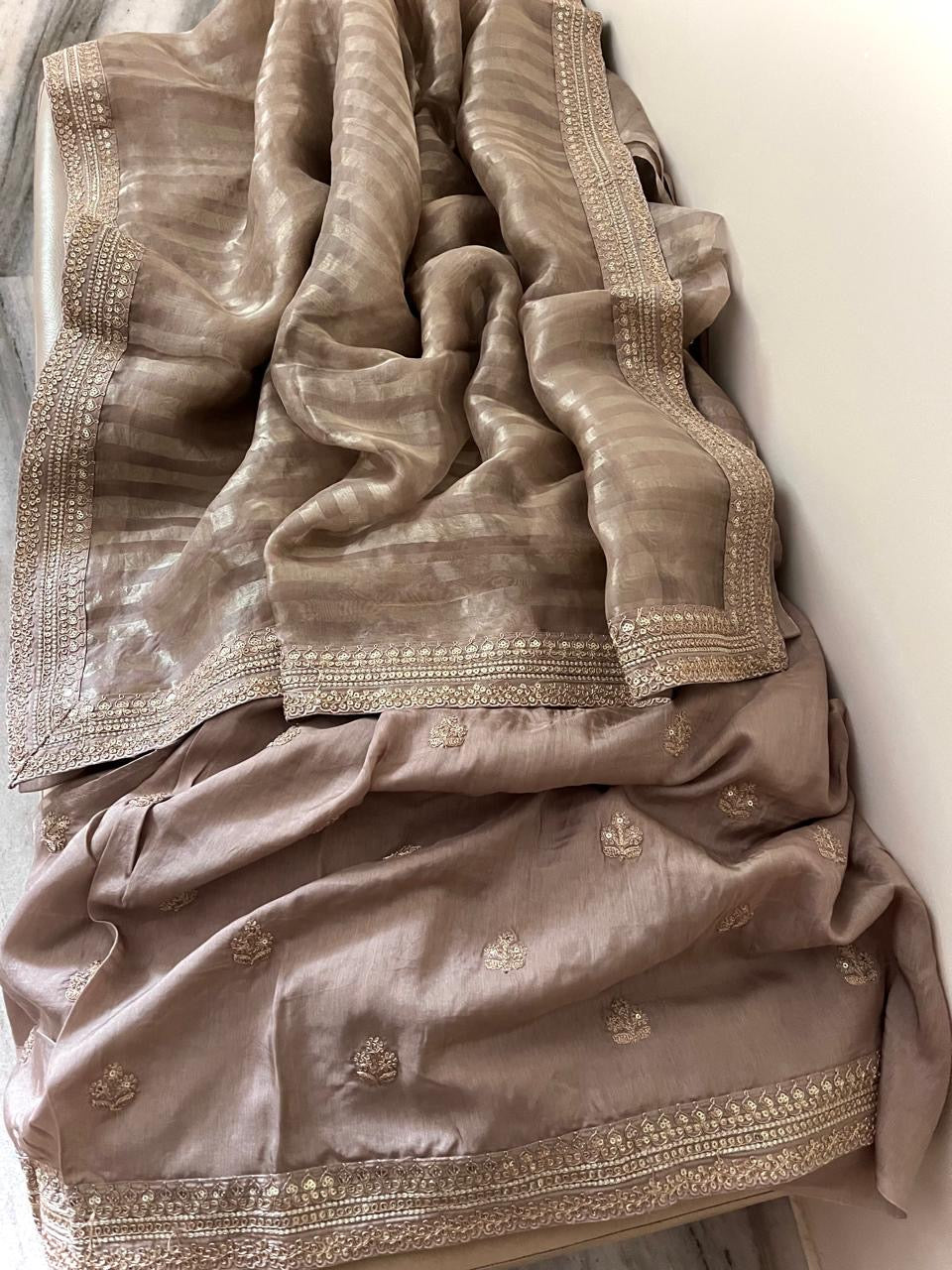 Striped tissue saree organza Partywear sarees SaffronFashion