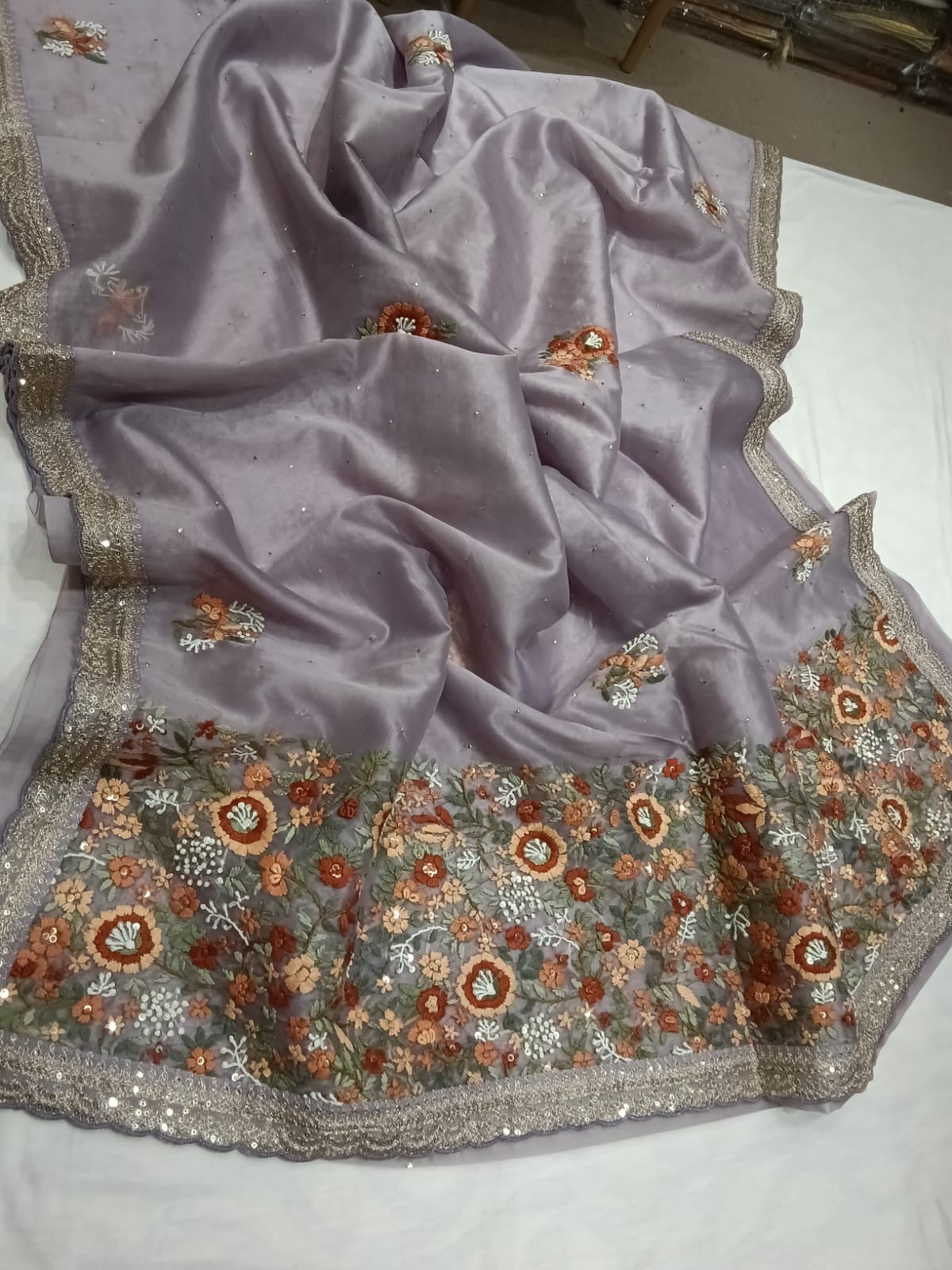 Nubani Organza saree Embroisery saree French knot saree blouse - Saffronfashionindia