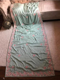 Sea green embellished satin organza saree luxury saree