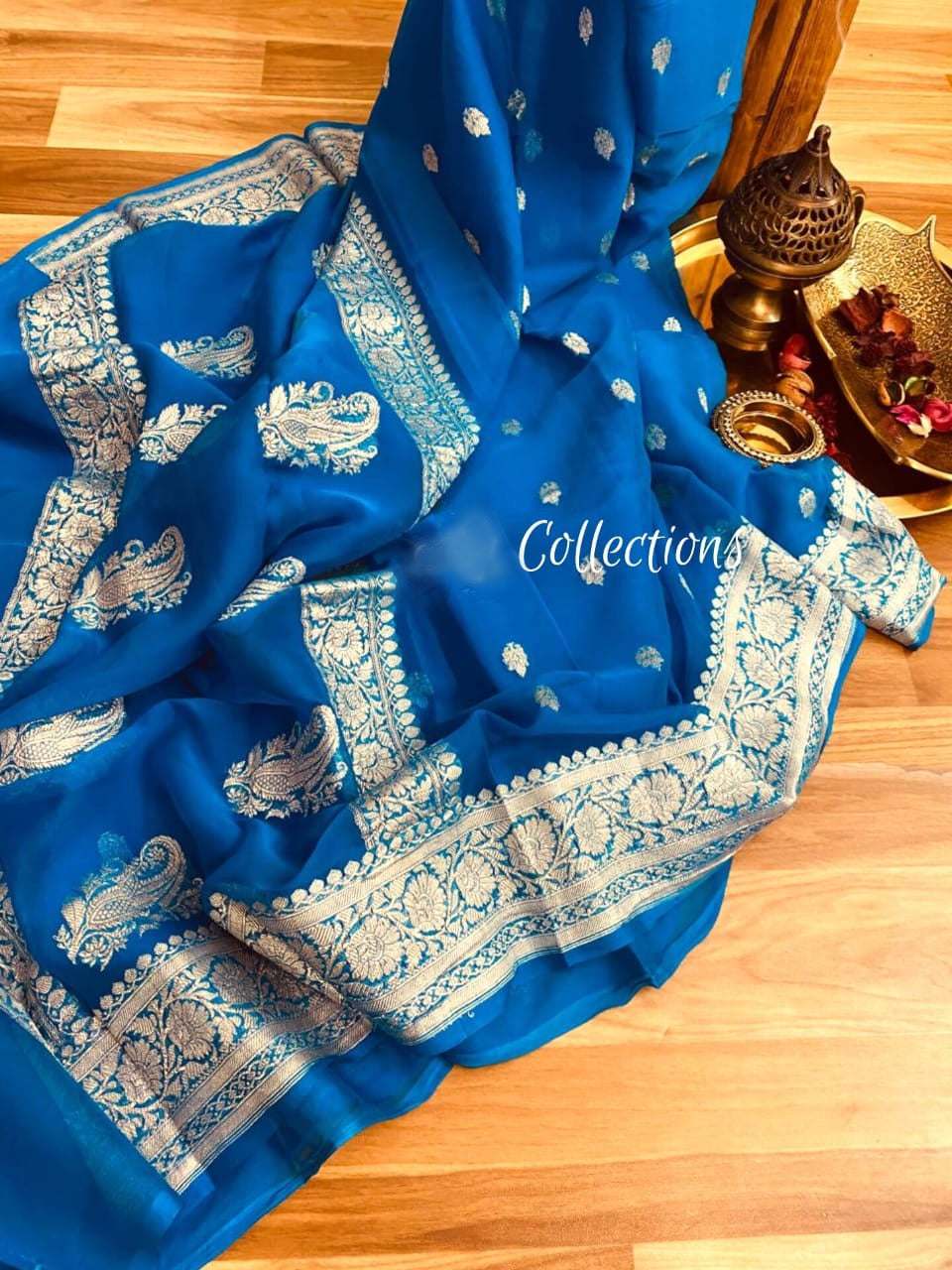 Blue Khaddi chiffon saree Indian saree blouse - Saffronfashionindia