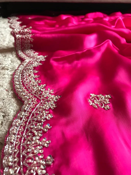 Pink satin organza saree women saree blouse - Saffronfashionindia