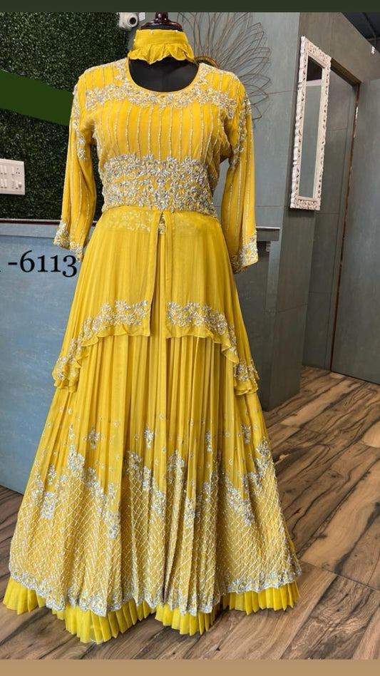 Yellow Indowestern Dress Wedding Dress Reception dress - Saffronfashionindia