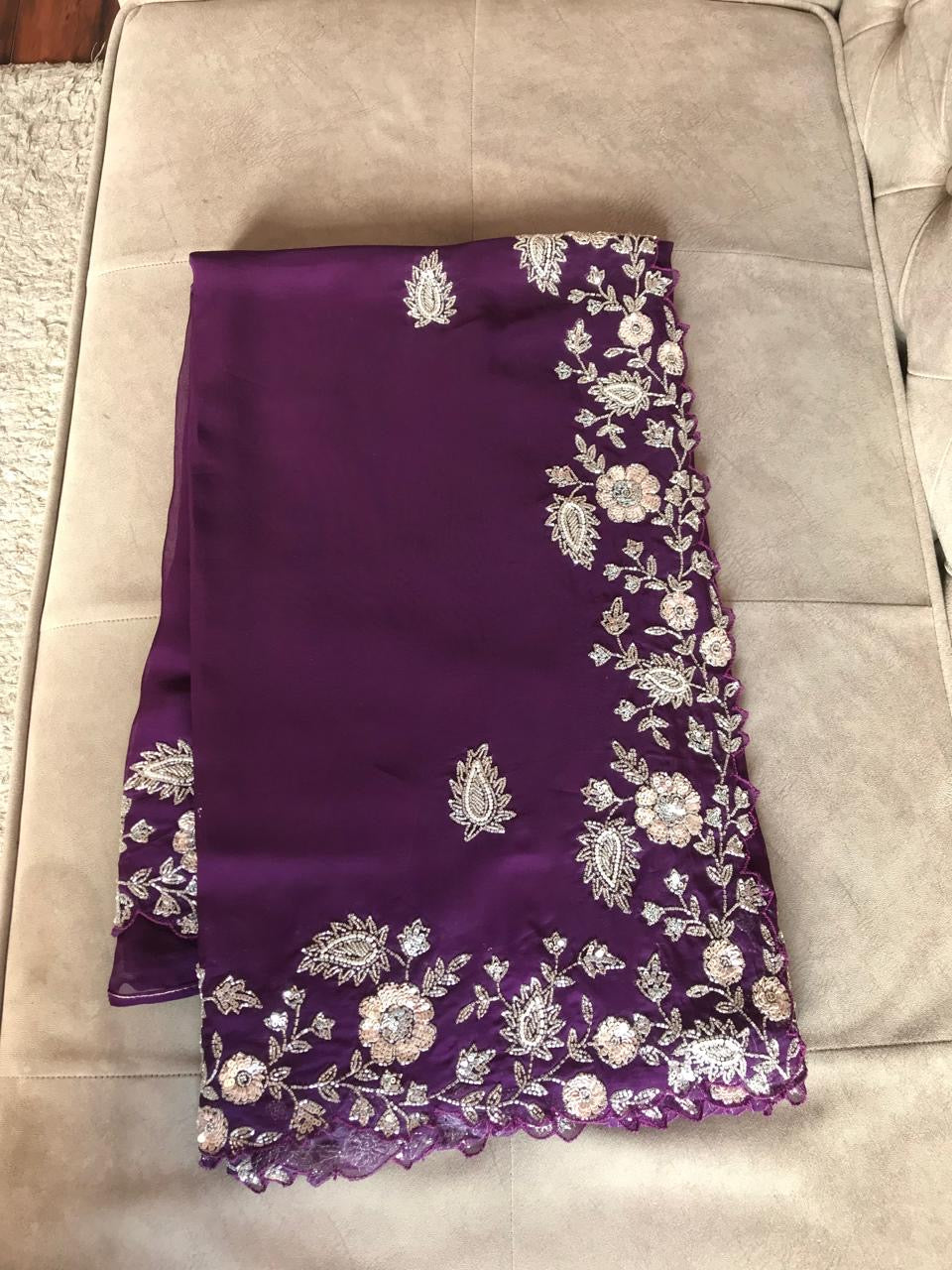 Purple premium organza saree luxury sarees - Saffronfashionindia