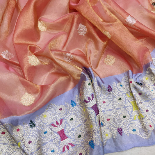 Zinaatam tissue handwoven kadwa saree - Saffronfashionindia