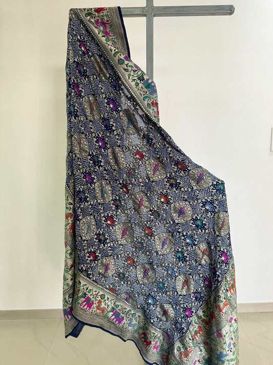 Handloom Bandhej Banarsi  Indian dupatta - Saffronfashionindia