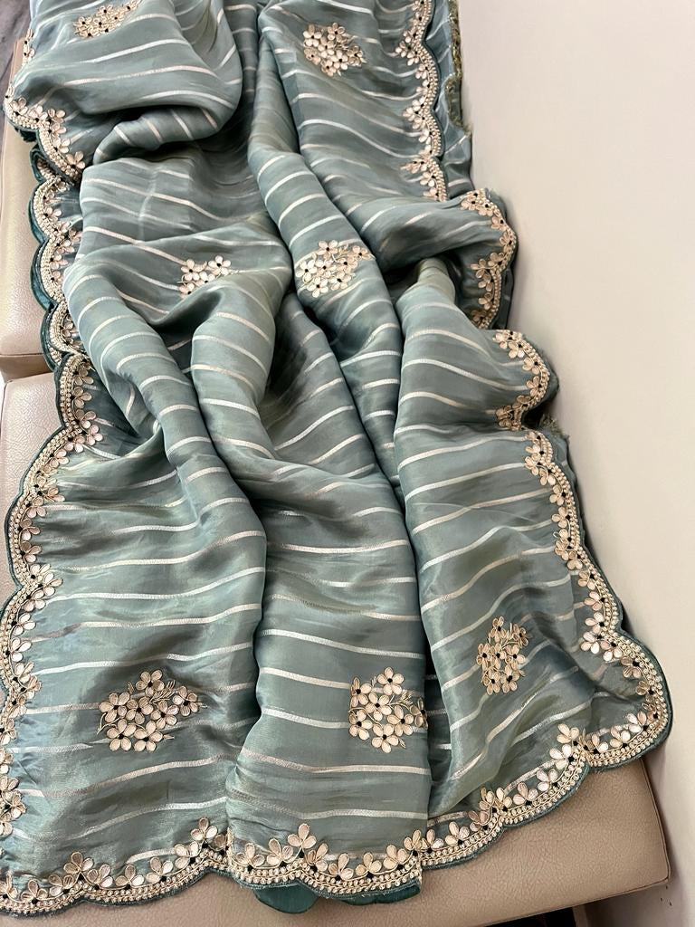 Alima striped tissue partywear saree - Saffronfashionindia