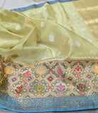 Contemporary saree Banarsi saree iktara style sarees blouse SaffronFashion