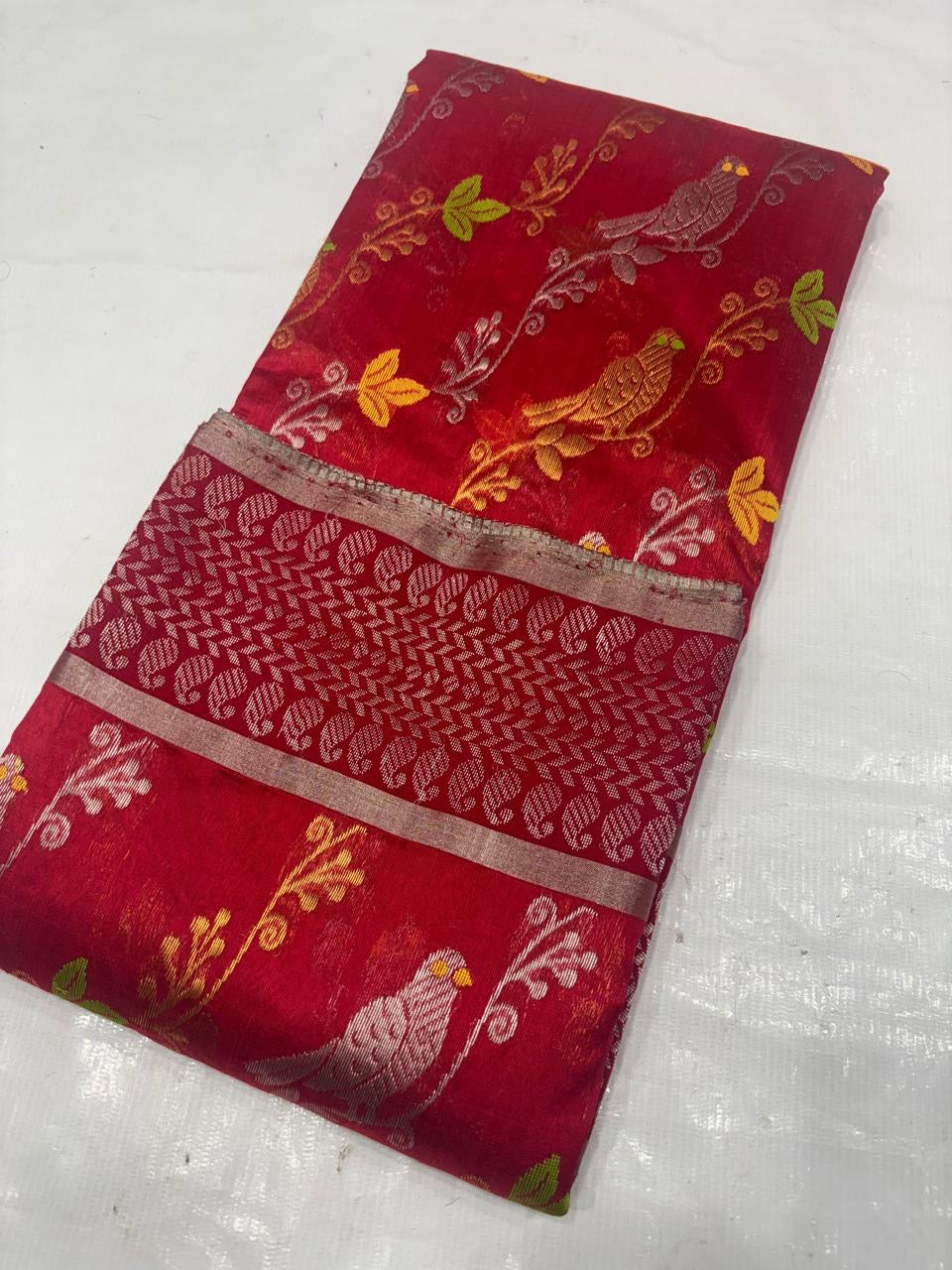 Red Chanderi silk saree Women sari blouse Indian sarees - Saffronfashionindia