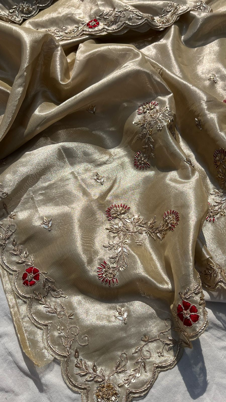 Rinjani tissue silk zardosi saree - Saffronfashionindia