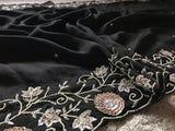Black Satin Organza Silk Saree Luxury Partywear Wedding sarees