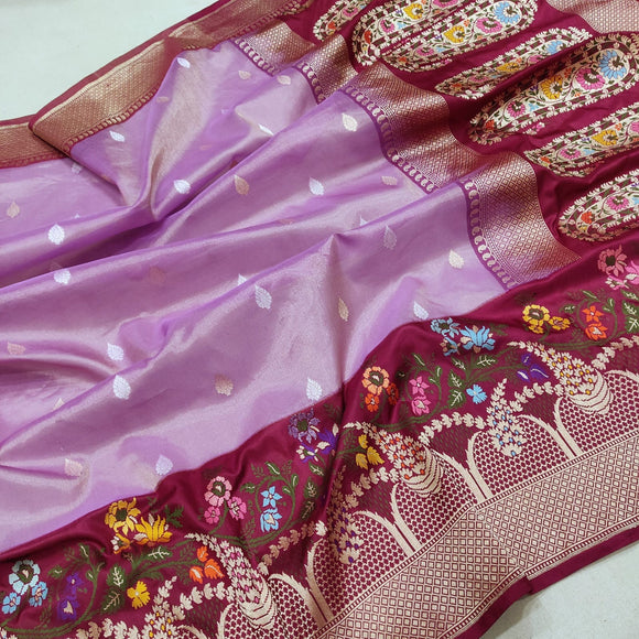 Lavender tissue saree Zari buries handwoven sarees