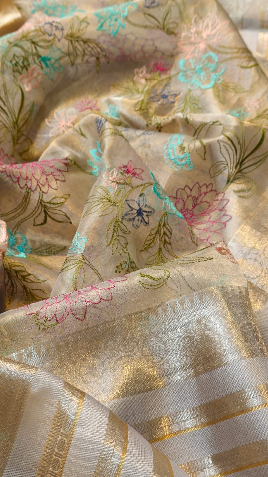Embroidery Tissue Katan Silk Organza Saree - Saffronfashionindia