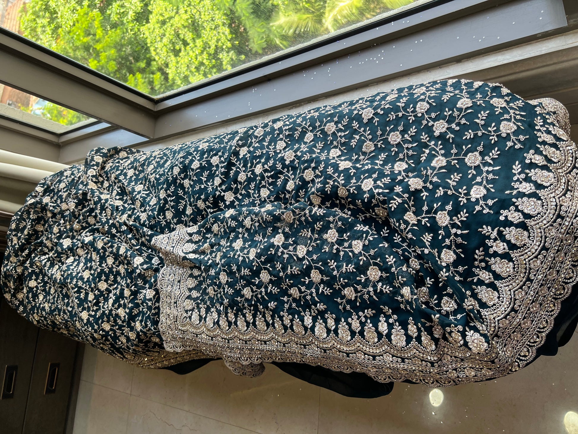 Oceanic saree gorgette saree Indian sari SaffronFashion