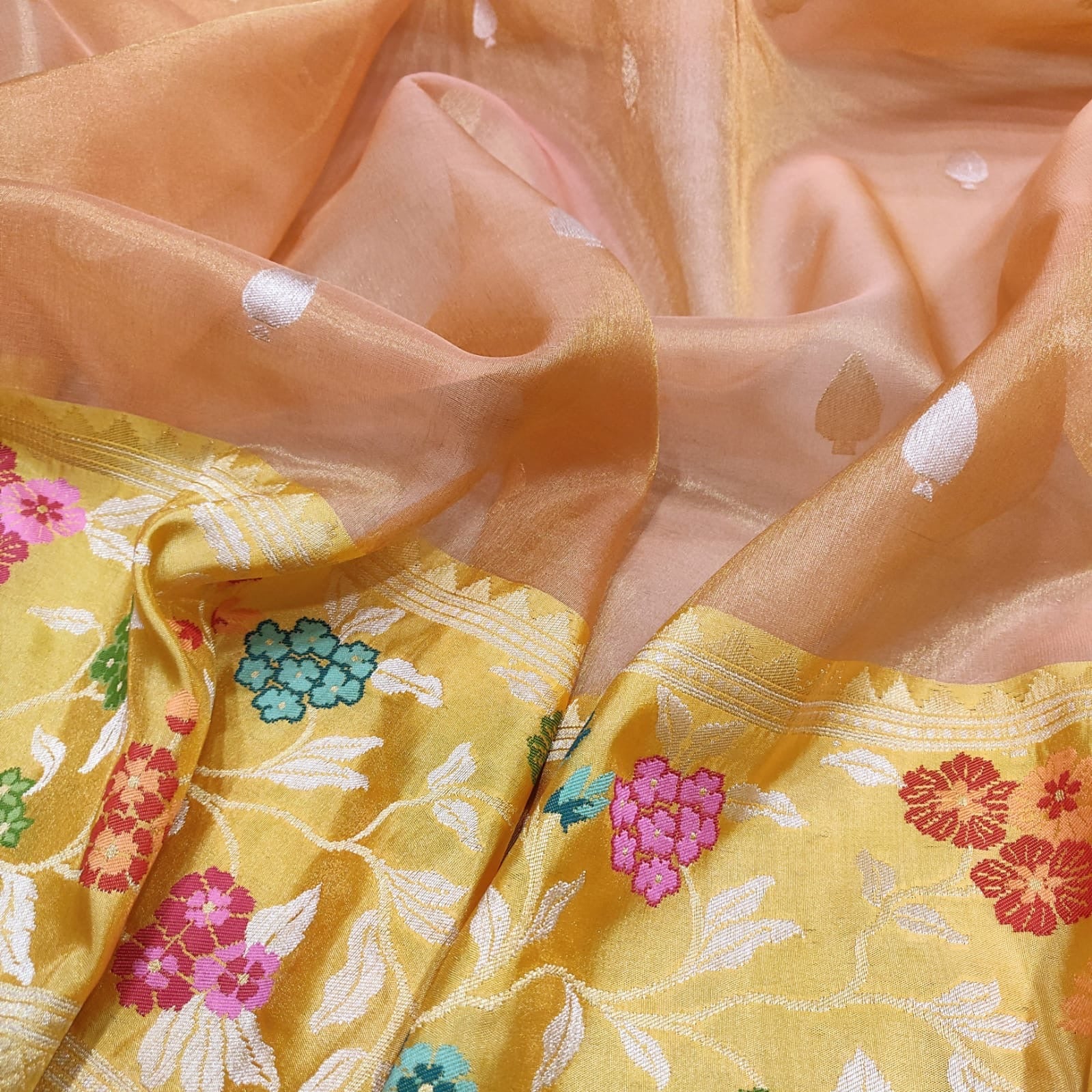 Silver gold Zari butis saree handwoven saree tissue sari - Saffronfashionindia