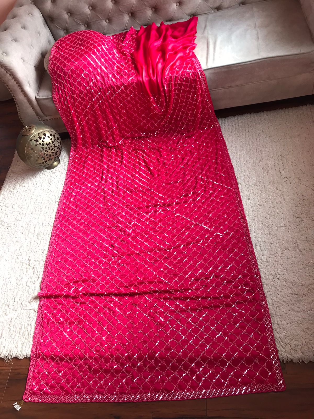 Pink Satin Dilk Saree Luxury Sequins Sari - Saffronfashionindia