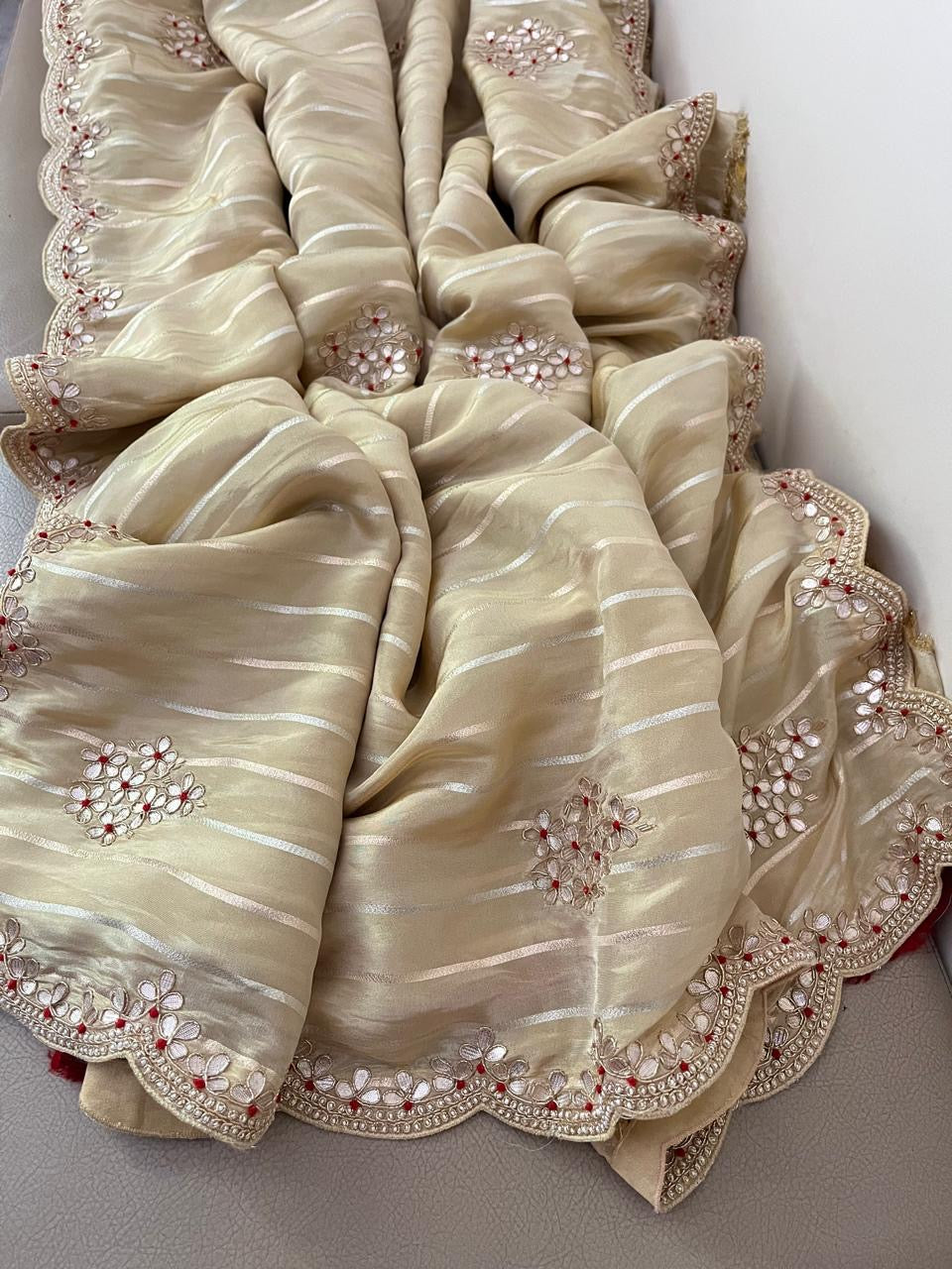 Mavika tissue saree gorgette saree partywear sari blouse - Saffronfashionindia