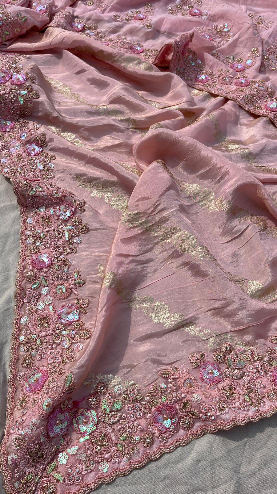 Vania Banarsi Munga Silk Saree pink sari - Saffronfashionindia