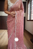 Peachy crepe silk saree Partywear sequins sarees