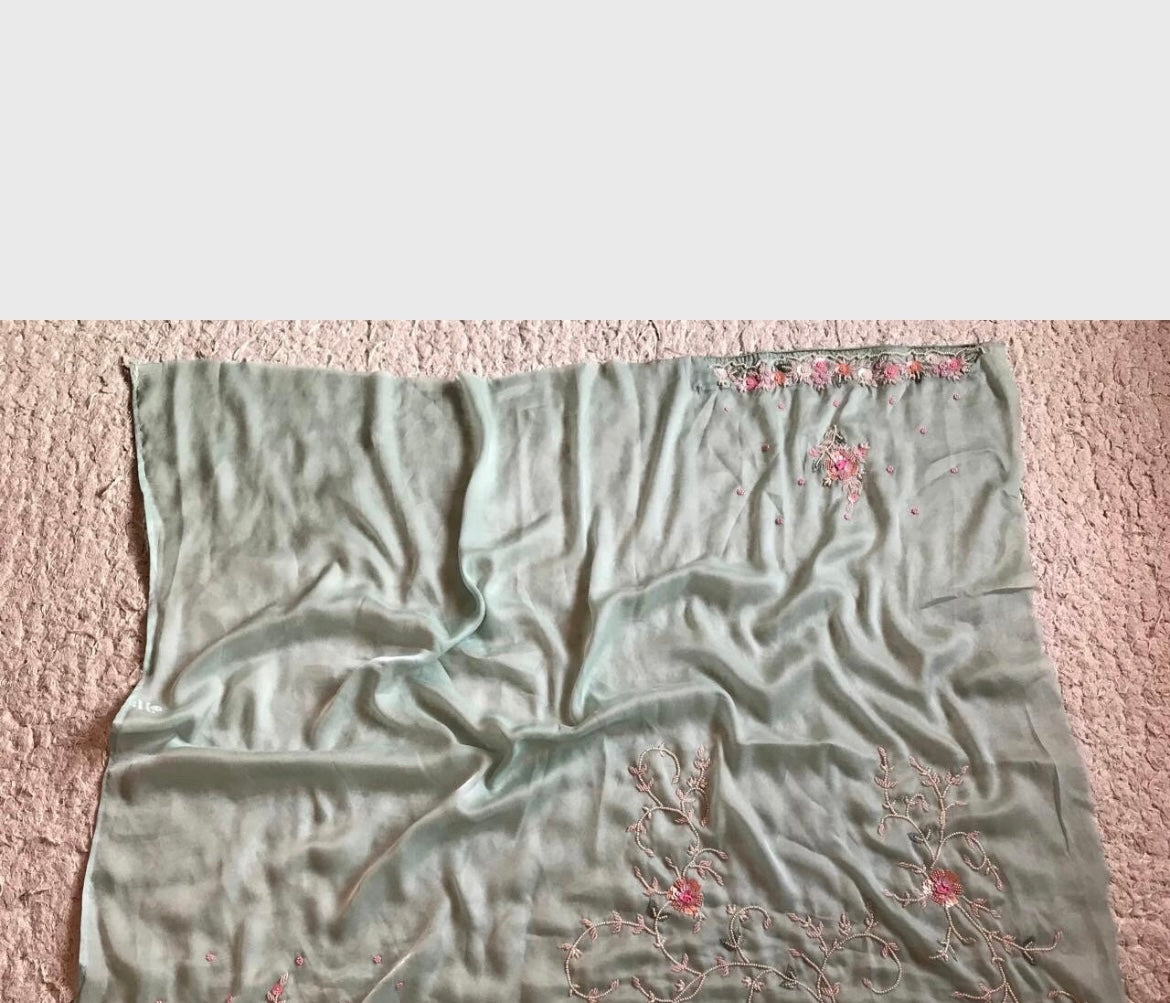 Sea green embellished satin organza saree luxury saree - Saffronfashionindia