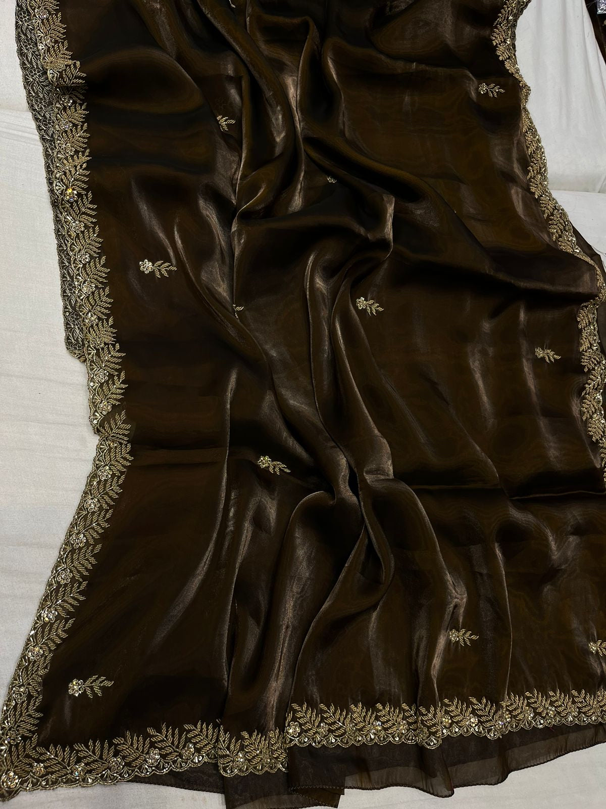 Simana tissue organza saree,,,,,reception sari - Saffronfashionindia