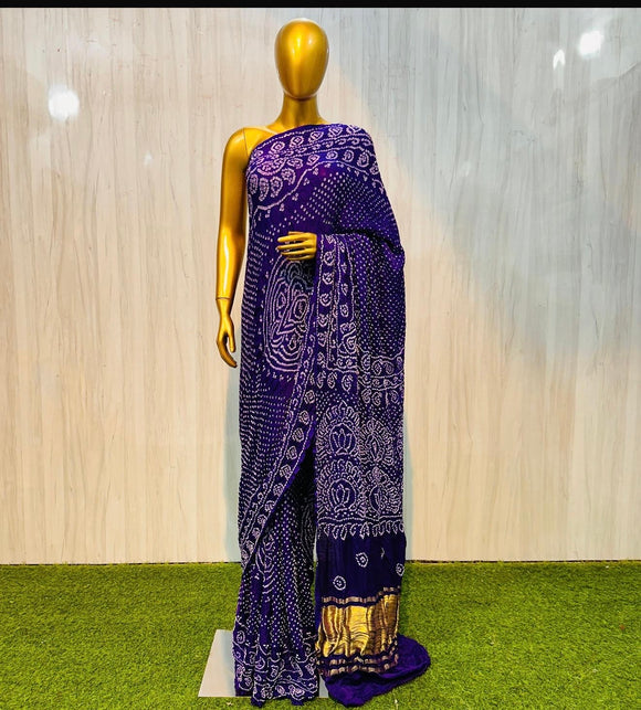 Blue bandhani saree gajji silk saree Indian wedding sari blouse SaffronFashion
