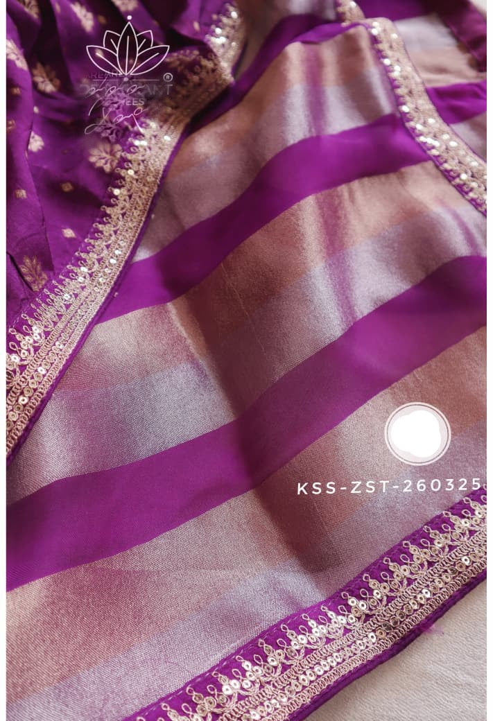 Striped Kora silk saree partywear sarees Indian sari SaffronFashion