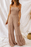 Dusk Blue Floral Print Thin Straps Smocked Wide Leg Jumpsuit