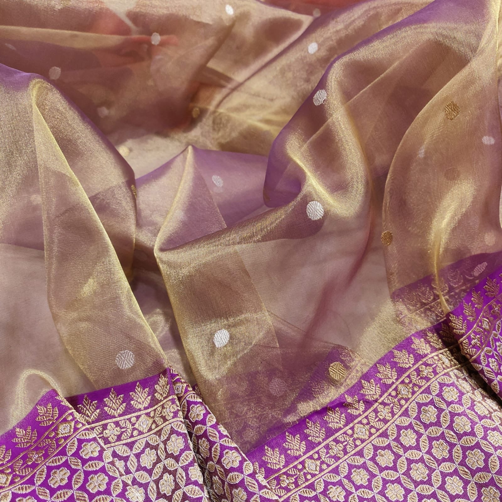 Lamaina tissue saree handwoven Zari booties sarees - Saffronfashionindia