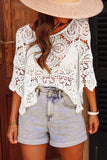 Oatmeal Hollowed Macrame Lace Crochet Bohemian Blouse