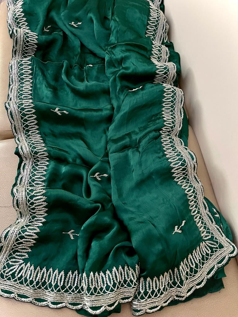 Satin partywear saree reception sarees - Saffronfashionindia