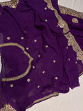 Purple Gorgette Gottapatti Saree Zardosi Saree Indian Sari