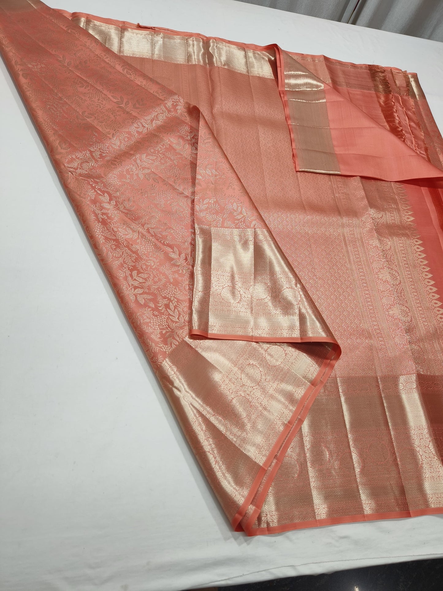 Peach Kanjeevaram silk saree Indian silk saree blouse - Saffronfashionindia