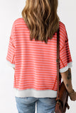 Pink Stripe Colorblock Drop Sleeve Loose Top