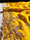 Luxurious Yellow Premium Gorgette Vintage Sarees