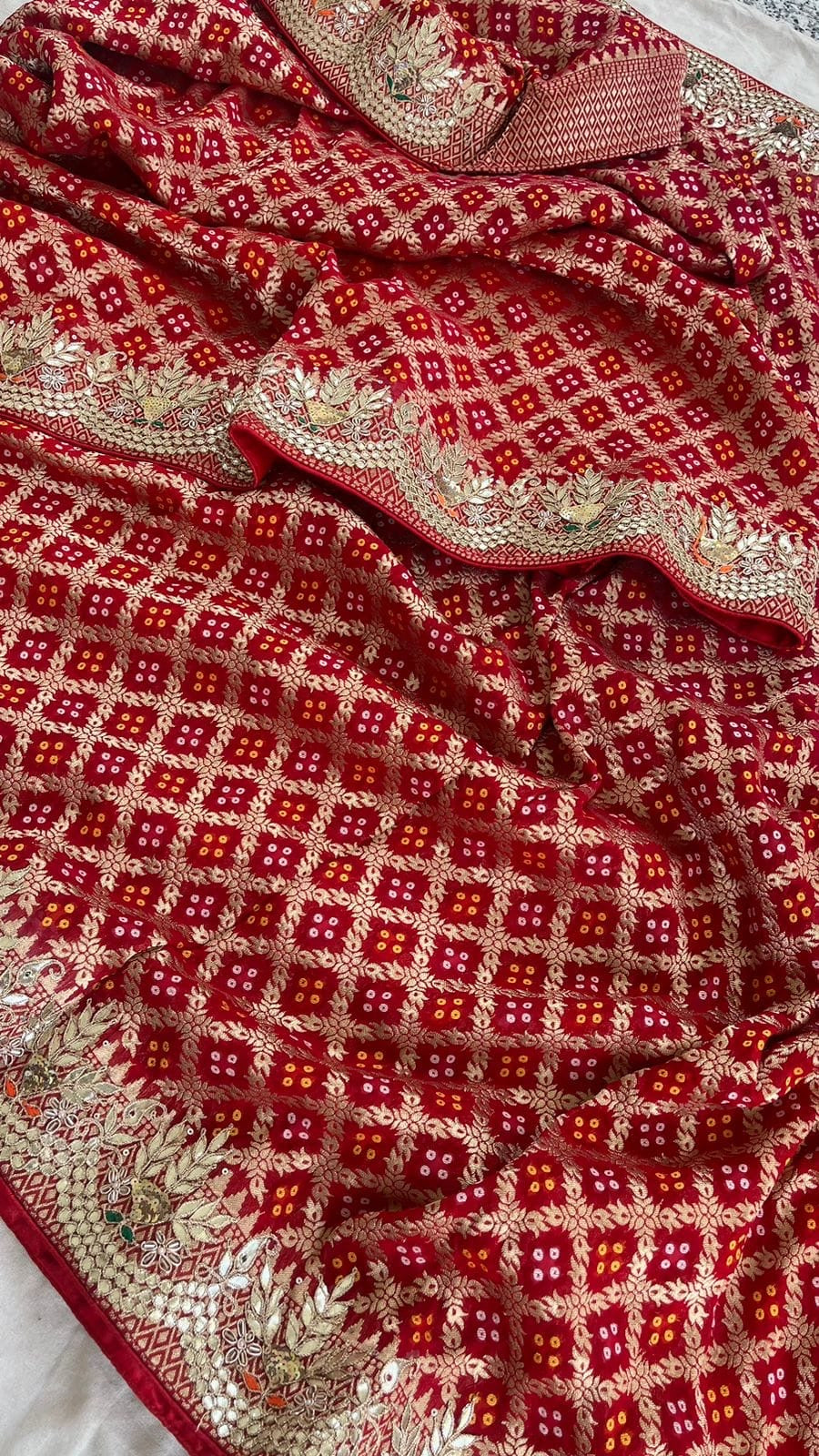 Gottapatti red Banarsi saree Gorgette sarees - Saffronfashionindia